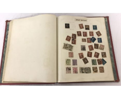 A vintage "Errimar" stamp album containing British world stamps including an 1840 Penny Black. Mostly Victorian and Edwardian