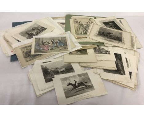 A large collection of Victorian and vintage prints, etchings and plates. To include: animals, churches, rural scenes, maps an
