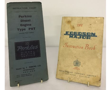 A vintage "Perkins" diesel engine type P6T instruction chart. Together with a vintage Fordson Major instruction book. 