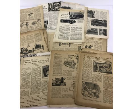 A quantity of assorted automobile related pages from magazines. Dating from the 1920's, 30's and 40's. 