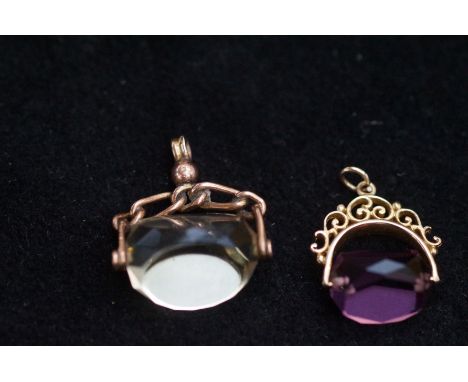 2 Swivel fobs, 1 citirine &amp; 1 set with amethyst 