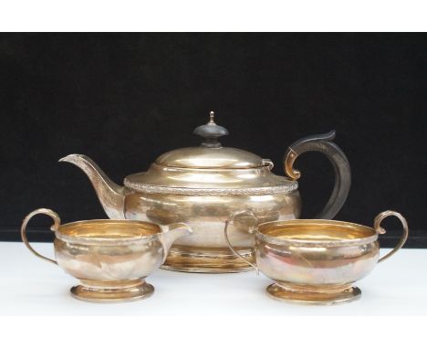 1924 Silver bachelors tea service, bruising to the cream jug  Total weight 433g