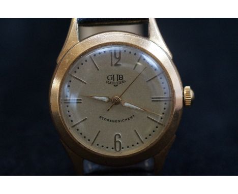 Glashutte Stossgesichert vintage gents wristwatch, manual wind movement, currently ticking &amp; keeping good time, has age r