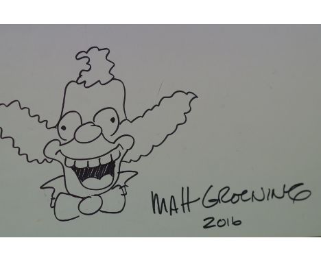 The Simpsons Krusty The Clown sketch, drawn by &amp; signed by Matt Groening with coa stamp from Fivestargrading.com No FS225