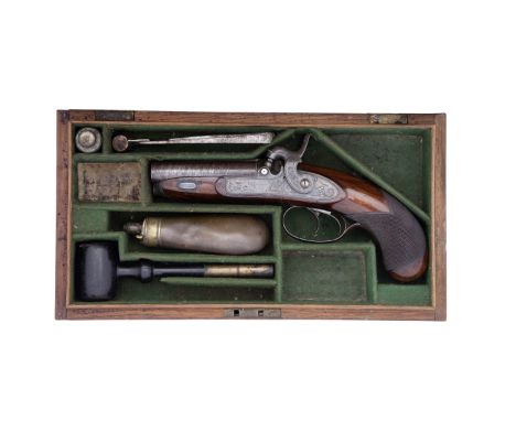 A Cased 32-Bore Percussion Rifled D.B. Travelling PistolBy R. Anderson, 37 Cockspur St., London, No. 163, Circa 1831With brow