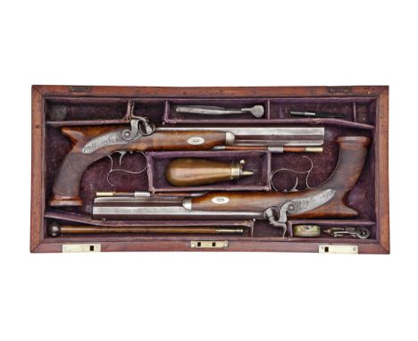 A Cased Pair Of 28-Bore Percussion Saw-Handled Duelling Or Target PistolsSigned T. Bolton &amp; CO., London, No. 460, Mid-19t