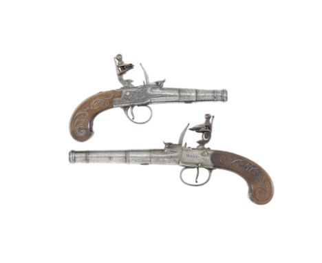 Two 50-Bore Flintlock Box-Lock PistolsThe First By J. Harris, The Second By Hall, London, Both Second Half Of The 18th Centur