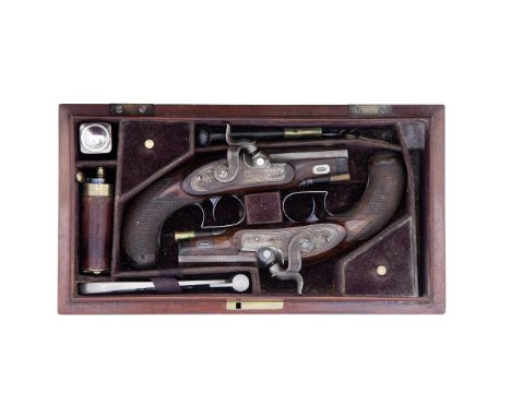 A Fine Cased Pair Of 50-Bore Percussion Travelling PistolsBy Henry Tatham Jun.r., Circa 1840With browned twist octagonal sigh