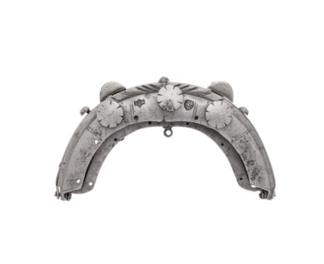 A German Purse MountNuremberg, Late 16th CenturyOf iron, arched and hinged together, the front cut with double line ornament,