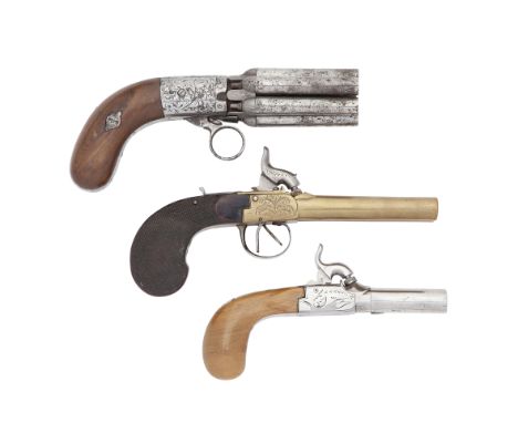 A Liège 100-Bore Percussion Mariette Patent Six-Shot Pepperbox Revolver, A Liège 50-Bore Percussion D.B Box-Lock Pistol, And 