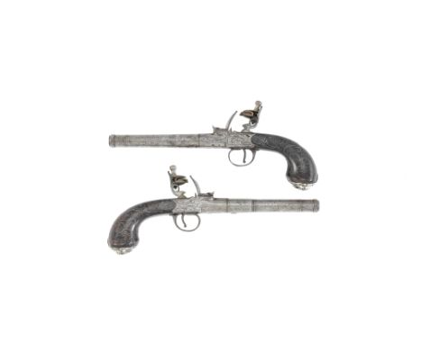 A Pair Of 28-Bore Flintlock Box-Lock Pistols By Bunney, London, Birmingham Silver Hallmarks For 1779, Maker's Mark Of Charles