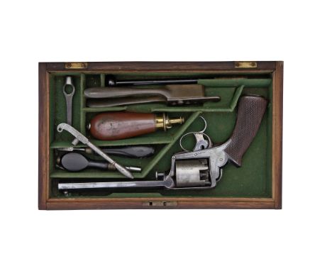 A Very Rare Cased 54-Bore Percussion Adams Patent Self-Cocking Five-Shot Revolver With Tranter Patent Double-Trigger By Deane