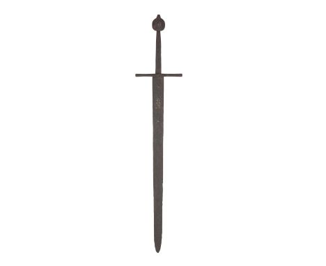A Medieval Sword Of Oakeshott Type XIIIALate 13th/Early 14th CenturyIn excavated condition, with broad tapering double-edged 