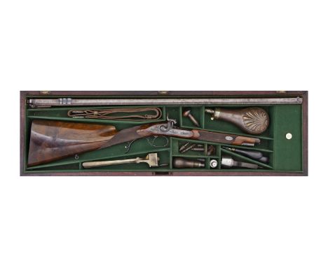 A Fine Cased .500 Percussion Presentation Sporting RifleUnsigned, Circa 1854With browned twist octagonal sighted barrel (ligh