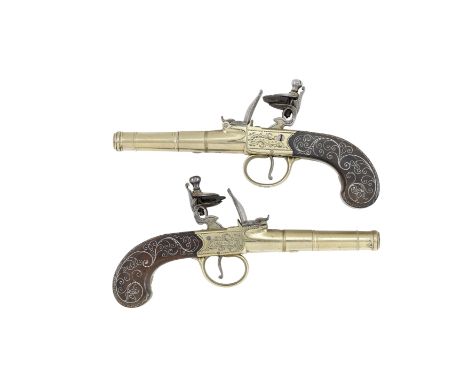 A Pair Of 60-Bore Flintlock Tutenag Box-Lock Pocket PistolsBy T. Archer, London, Circa 1780With turn-off cannon barrels, bord