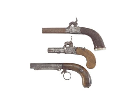 A J.R. Cooper Patent 50-Bore Percussion Under-Hammer Pocket Pistol, A 50-Bore Percussion Box-Lock Pocket Pistol, And Another 