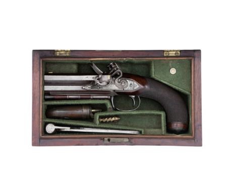 A Rare Cased 40-Bore Flintlock Single-Trigger Over-And-Under Travelling PistolBy Durs Egg, London, Early 19th CenturyWith reb