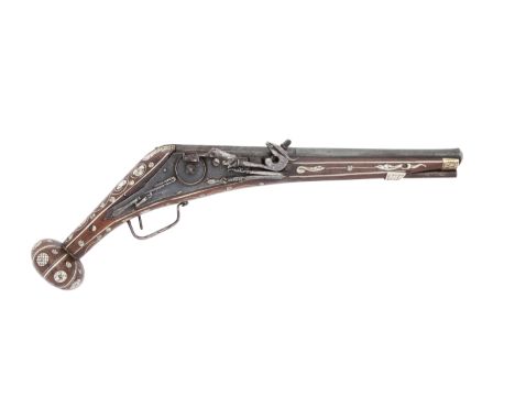 A Fine German 28-Bore Wheel-Lock Holster PistolAugsburg, Circa 1580With blued two-stage barrel swamped towards the bevelled m