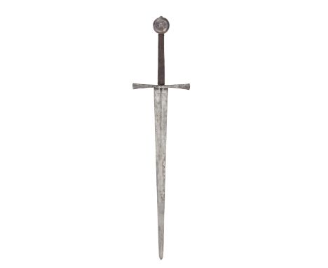 A Medieval Knightly Sword Of Oakeshott Type XIIIALate 14th CenturyWith broad tapering double-edged blade (old lamination in p