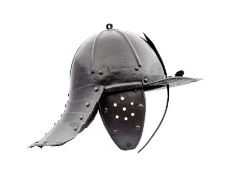 A Lobster-Tailed PotSecond Quarter Of The 17th CenturyWith blackened one-piece hemispherical ribbed skull with ring-shaped fi