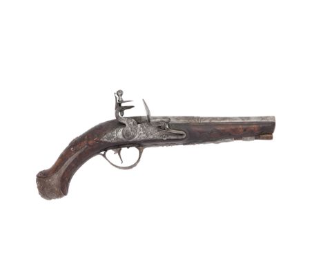 An Italian 25-Bore Flintlock PistolBy P. Martinoni, Mid-Late 18th CenturyWith slightly swamped two-stage barrel engraved with