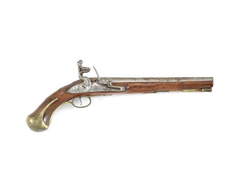 A Rare 16-Bore Flintlock 1756/81 Pattern Land Service PistolBy Edge, Dated 1760With plain shortened barrel and plain tang, bo
