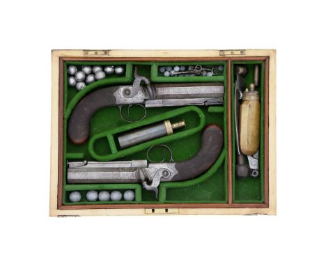 A Cased Pair Of 18-Bore Percussion Box-Lock Belt PistolsSigned Ross, Edinburgh, Mid-19th CenturyWith twist octagonal sighted 