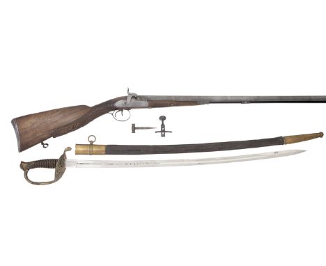 A Liège 18-Bore Percussion D.B. Sporting Gun, And A Belgian Officer's SwordThe First Signed Moreau Le Jeune, Both 19th Centur