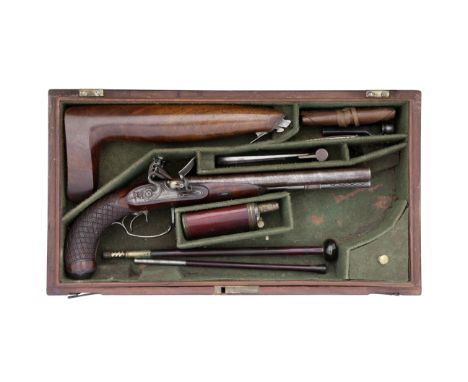 A Fine And Rare Cased 28-Bore Flintlock D.B. Travelling Pistol With Attachable Shoulder-Stock By Durs Egg, London, Circa 1800
