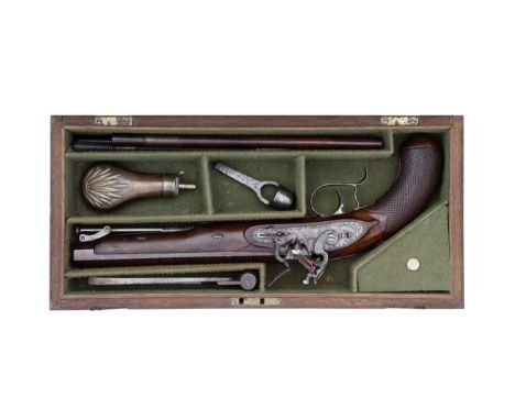 An Unusual Cased 14-Bore Flintlock Officer's PistolBy Arthur Francis, 2nd. Drag.n. Gd.s, Circa 1820With rebrowned twist sight