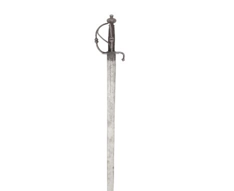 A Dutch Cavalry SwordMid-17th CenturyWith broad double-edged blade incised with a running wolf mark in front of the shallow f