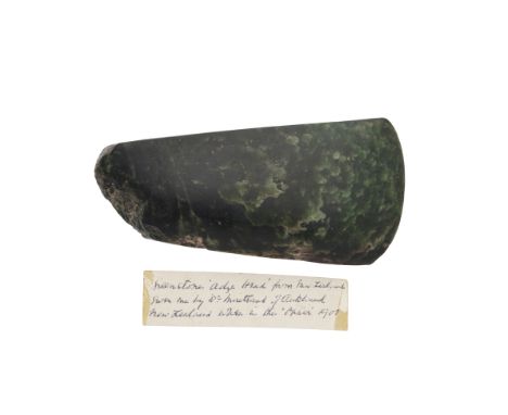 A Maori Adze Blade (TOKI POUNAMU)New Zealand, Probably 19th Century Or EarlierOf greenstone/nephrite jade and characteristic 