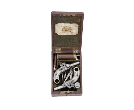 A Rare Cased Pair Of Irish 100-Bore Percussion All-Steel Box-Lock Pocket PistolsBy W. &amp; J. Rigby, 24 Suffolk Street, Dubl