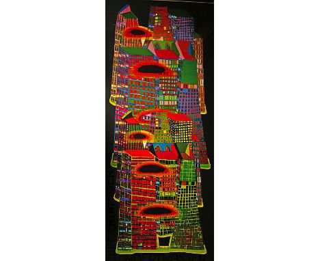 Friedensreich Hundertwasser, Austrian 1928-2000- "Good Morning City- Bleeding Town"; lithograph with metallic embossing, sign
