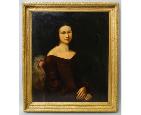 Northern European School, mid 19th century- Portrait of a lady, seated half-length turned to the right; oil on canvas, in a g