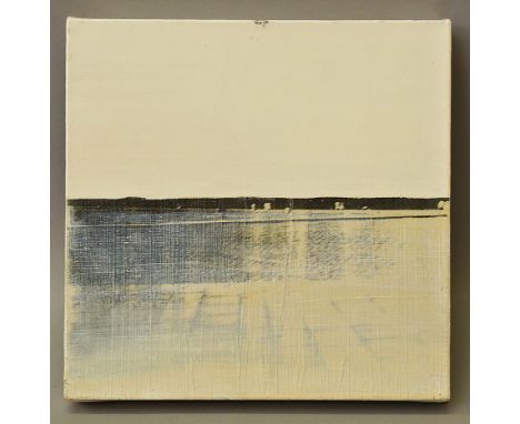 Ashley Seymour, 20th century- "Horizon" May 98; house paint, acrylic, and dye transfer on canvas, 27x27.2: Naive School, late