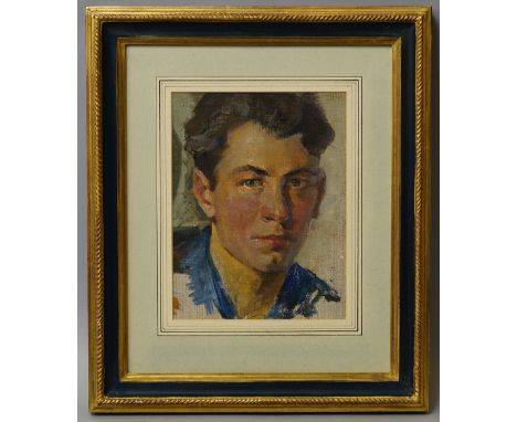 Dubich, Russian, mid-20th century - "Portrait of a Student", 1951; oil on canvas laid down on board, signed, dated and inscri