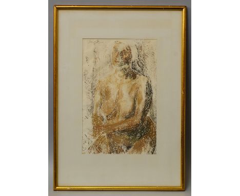 John Edward, British, 20th century- Seated Nude; linocut in colours, signed in pencil, 32.5x21cm: English School, mid 19th ce