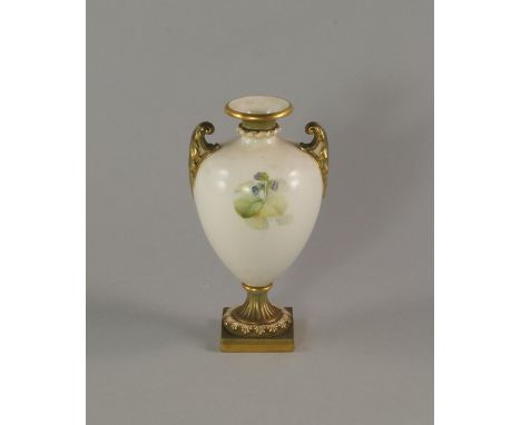 A Royal Worcester double handled vase, painted to the body with sprays of flowers, on white ground, printed marks for Royal W