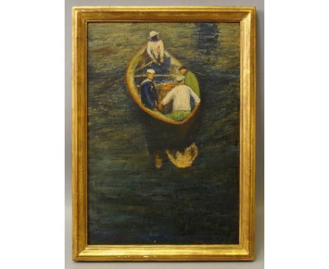 European School, mid 20th century- Four figures in a rowing boat; oil on board, 49x33cm: Silvio, late 20th century- Untitled;