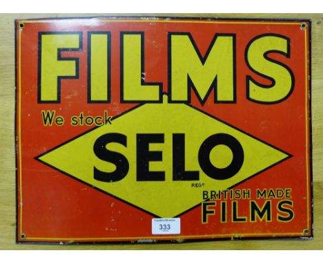 A vintage Selo films enamel rectangular sign, 41 x 31cm