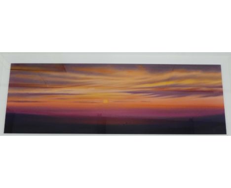 Contemporary School,  Dog Walker at Dusk Gouache, signed with a monogram bottom right, in a glazed silver gilt frame, 84 x 29
