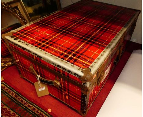 A metal bound tartan trunk by Union Trunk &amp; Luggage Company, w.81cm 