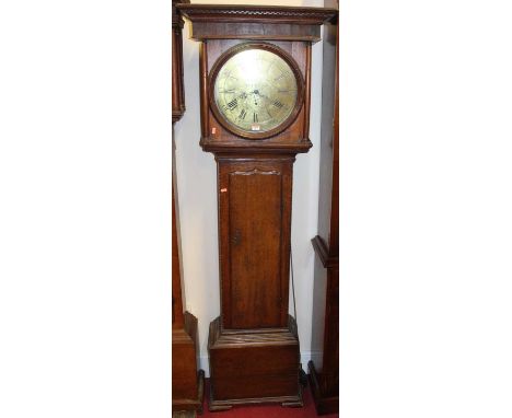 A circa 1800 provincial oak long case clock, the circular brass dial signed Beny Smith, Alfreton (with pendulum, lacking weig