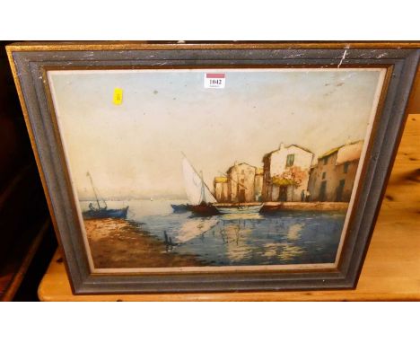 Brouillet(?) - Harbour scene, lithograph, signed lower right, 39 x 48cm