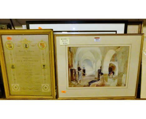 A framed printed silk programme for the Gala Performance at the Royal Opera Covent Garden in 1905, 35 x 25cm; together with a