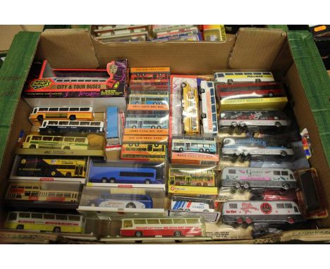 Two trays of mixed modern issue and mixed scale buses to include Wiking, Hong Kong Minibus Corporation and others