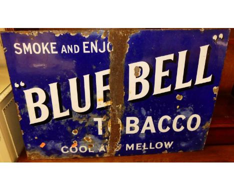 An enamel advertising sign for Bluebell Tobacco, some losses 50x76cm