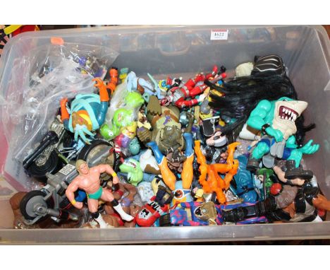 One tray containing a quantity of mixed TV related action figures and accessories to include a Wrestling He-Man, STreet Shark