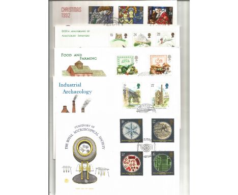 10 Various Stuart First Day Covers inc Royal Microscopical Society, Thomas Hardy, Industrial Archaeology And The Honorary Com